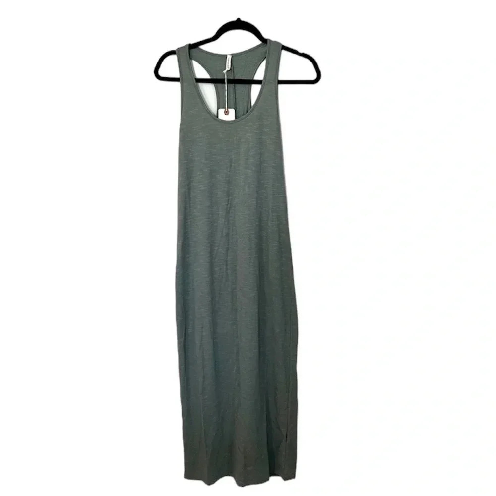 Lanston Women’s Gray Racerback Scoop Neck Maxi Dress with Side Slit Size S NWT